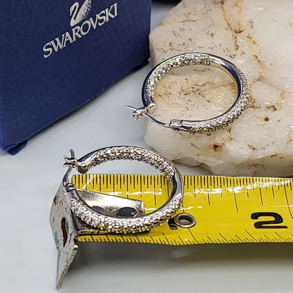 Swarovski Jewelry Matrix Earrings White Topaz Sterling 925 Silver Hoops